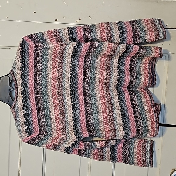 Koret Cottagecore Women's Petite Pink Blue Striped Lambswool Cardigan - Picture 5 of 5